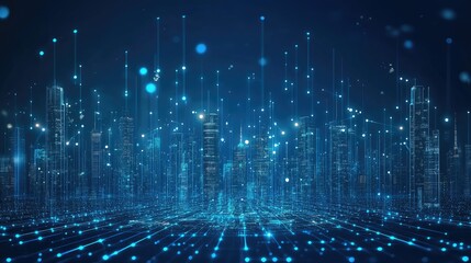 Poster - Internet speed Data communication connection network frame Modern industrial skyline city structure, city internet of things concepts wireless technology information system, abstract blue background