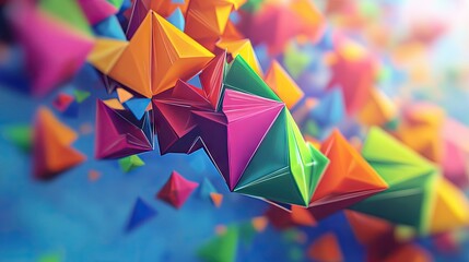 Poster - Lively 3D design featuring energetic, colorful polygonal shapes in motion.