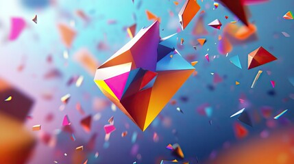 Poster - Lively 3D design featuring energetic, colorful polygonal shapes in motion.