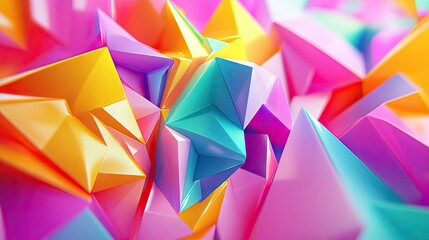 Poster - Lively 3D design featuring energetic, colorful polygonal shapes in motion.