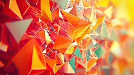 Poster - Lively 3D rendering of moving polygonal shapes with a vibrant, energetic feel.