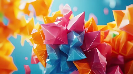 Poster - Lively 3D rendering of moving polygonal shapes with a vibrant, energetic feel.