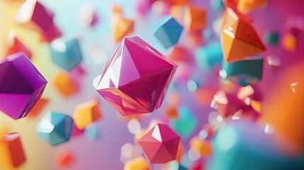 Poster - Lively 3D rendering of moving polygonal shapes with a vibrant, energetic feel.