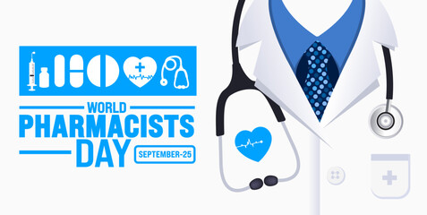 Wall Mural - World Pharmacists day background or banner design template. Holiday concept. Template for background, banner, card, poster, placard, design template with unique shapes with standard color.