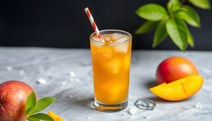 Wall Mural - mango ice tea. drink and refreshment isolated with white highlights, png