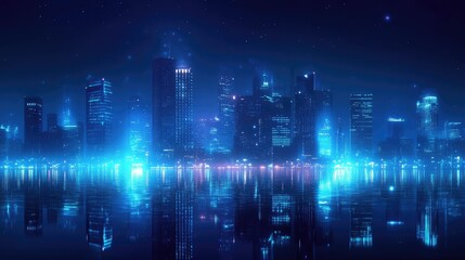 Poster - Night city background with glowing lights