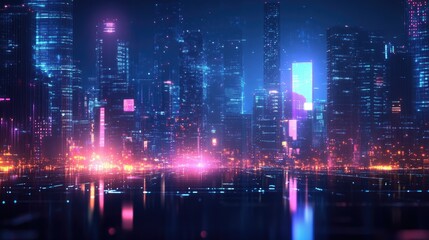 Poster - Night city background with glowing lights