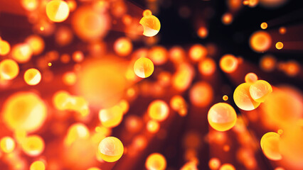 Poster - Abstract yellow orange glowing background with flying balls circles atoms molecules particles energy bubbles