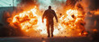 © wasan - A hero walking away from an explosion in slow motion, representing classic action movie scenes