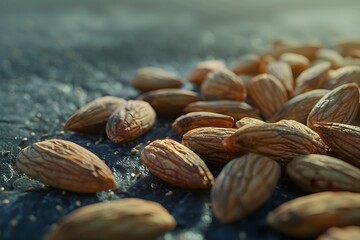 Wall Mural - Close-up of Almonds on a Dark Surface