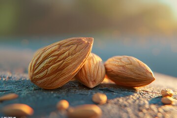 Poster - Golden Almonds, Close-up Photography of Three Almonds