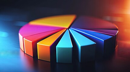 Poster - Radiant 3D financial pie chart with illuminated segments, highlighting data distribution.