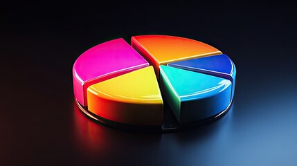 Poster - Radiant 3D pie chart with brightly illuminated segments, showcasing financial data clearly.