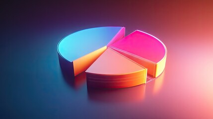 Poster - Radiant 3D pie chart with luminous segments, illustrating financial statistics dynamically. -