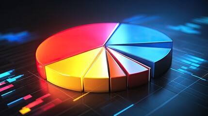Poster - Radiant 3D pie chart with luminous segments, illustrating financial statistics dynamically. -