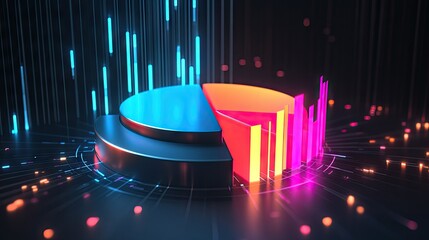 Poster - Radiant 3D pie chart with luminous segments, illustrating financial statistics dynamically. -