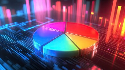 Poster - Radiant 3D pie chart with brightly illuminated segments, showcasing financial data clearly.