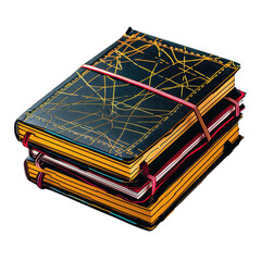 Poster - A stack of artistic notebooks showcasing intricate designs with vibrant colors, perfect for creative and academic use.