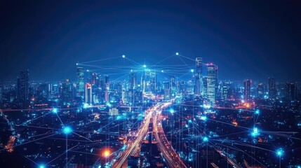 Poster - Smart city and communication network concept. 5G. IoT (Internet of Things). Telecommunication.