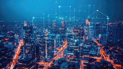 Poster - Smart city and communication network concept. 5G. IoT (Internet of Things). Telecommunication.