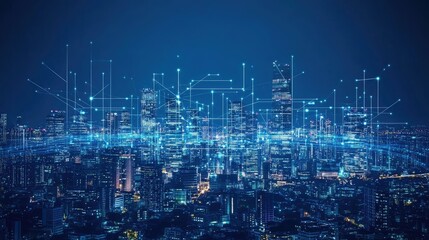 Poster - Smart city and communication network concept. 5G. IoT (Internet of Things). Telecommunication.