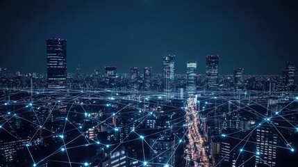 Poster - Smart city and communication network concept. 5G. IoT (Internet of Things). Telecommunication.