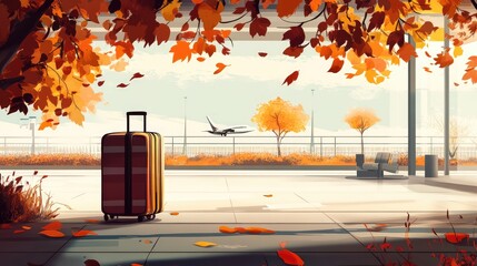 Suitcase and fall park at the airport. The generation of AI