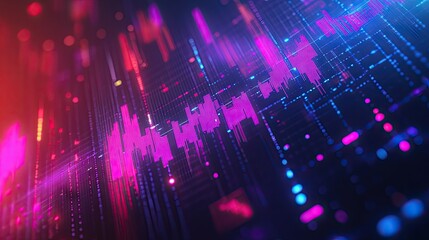 Poster - Vibrant 3D financial graph with abstract shapes and glowing elements illustrating data points.
