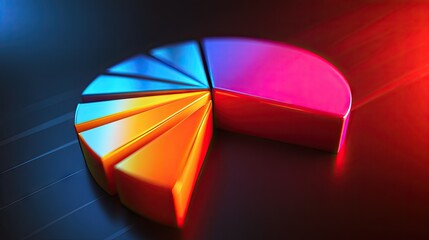 Poster - Vibrant 3D financial pie chart with radiant, glowing segments against a sleek background. -