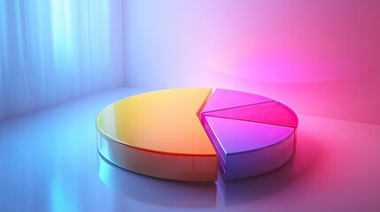 Poster - Vibrant 3D financial pie chart with radiant, glowing segments against a sleek background. -