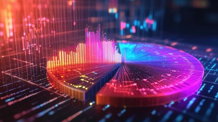 Poster - Vibrant 3D pie chart with radiant, glowing segments highlighting financial data distribution.