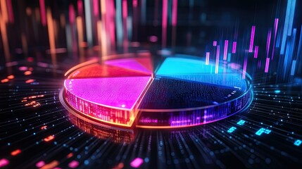 Poster - Vibrant 3D pie chart with radiant, glowing segments highlighting financial data distribution.