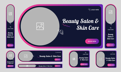 Wall Mural - Editable vector beauty salon web bundle banner design, yoga and massage web set banner design for social media post, customizable vector eps 10 file format