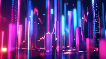 Poster - Vibrant abstract 3D financial graph with geometric shapes and glowing data trends.