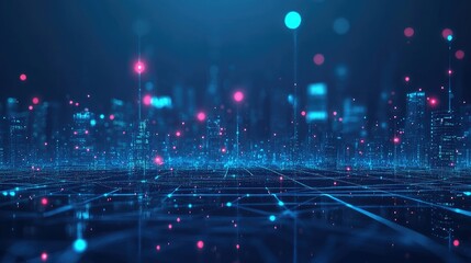 Poster - Wireless network, Connection technology concept, Information communication network, abstract line connection on night city background -