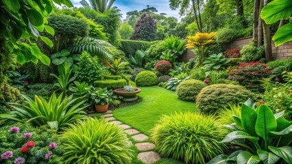 Wall Mural - Lush green plants flourishing in a vibrant garden setting