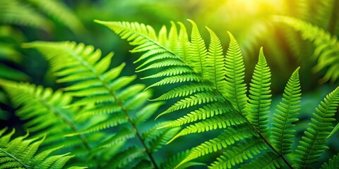 Wall Mural - Photo of vibrant green fresh fern leaves in a natural setting