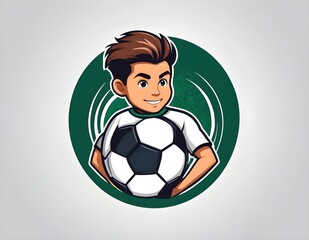 Football logo A boy plays soccer on a green field, demonstrating skill and excitement