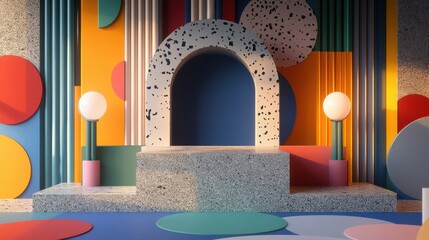 Poster - Vibrant Scandinavian geometric pattern with bold colors and abstract shapes in a modern artistic design setting