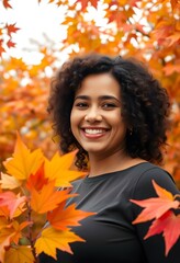 Wall Mural - Smiling Woman in Autumn Foliage