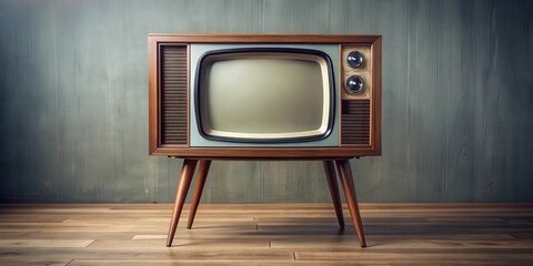 Vintage television set with retro design on a wooden stand