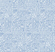 © LanaSham - Winter doodle seamless pattern. Hand drawn print with sport and activities, warm knitted clothes and cozy home objects. Holiday backgrounds in linear hand drawn style. Vector illustration.