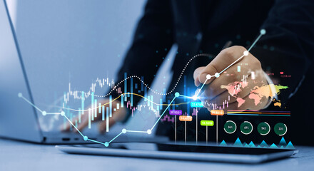 Leinwandbilder - Stock market chart, exchange financial growth diagram.Analysis finance grow graph and market investment. Financial business plan,earnings,sale and strategy.
