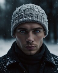 Wall Mural - portrait of a man 
in a winter knitted hat