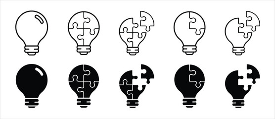 light bulb jigsaw puzzle vector icon illustration