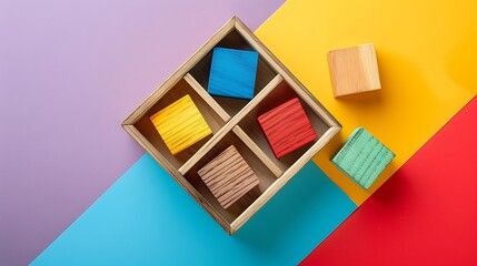 Wall Mural - Colored wooden cubes in a box isolated on colorful background