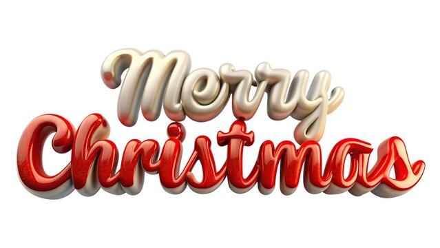 Christmas card with volumetric 3D lettering Merry Christmas isolated on a white background in golden red colors