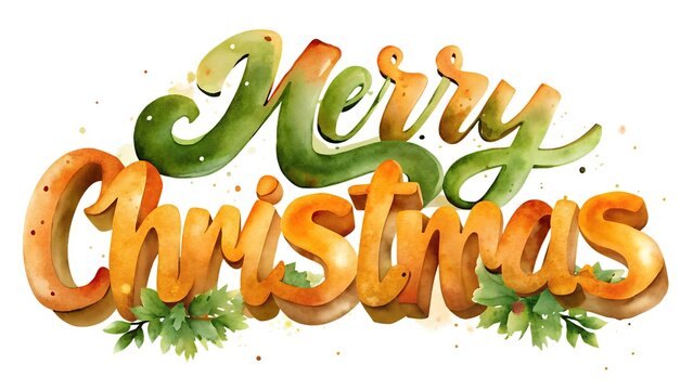 Retro style Christmas card with watercolor Merry Christmas inscription isolated on white background