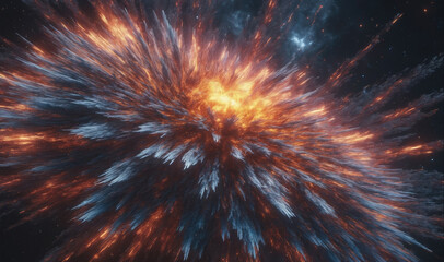 Wall Mural - a bright, orange and blue explosion fills the black space with radiating energy
