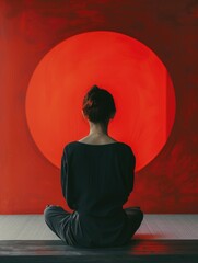 Poster - Woman sitting in front of a red sun